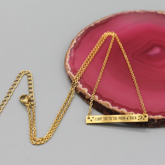 Jewelry necklace bar pendant "I Love You to the moon and back" yellow gold tone - Picture 3 of 7